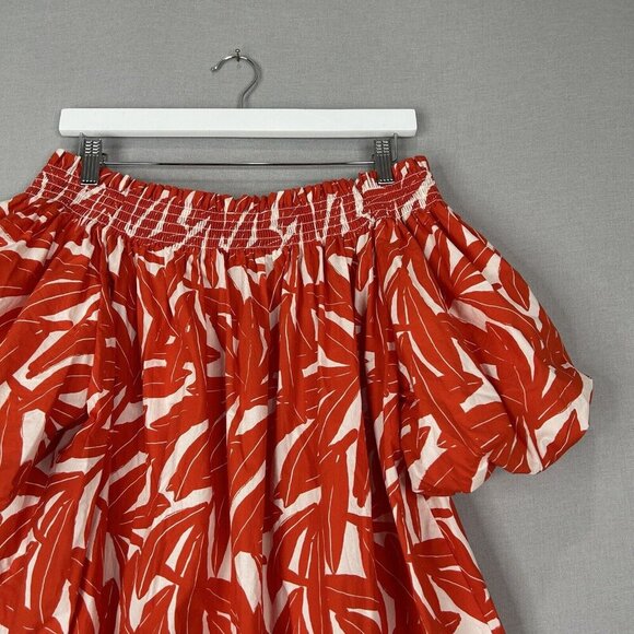 Whit Two Anthro Womens Dress Medium Red Banana Leaf Off Shoulder Smocked Poplin - Picture 10 of 13